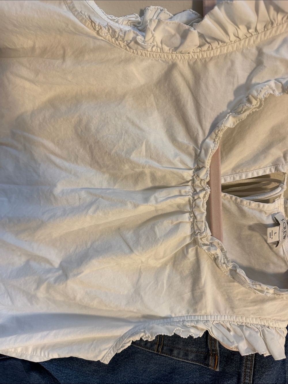 J-Crew Large White Sleeveless Ruffle-Trim Cotton Blouse - Picture 3 of 5